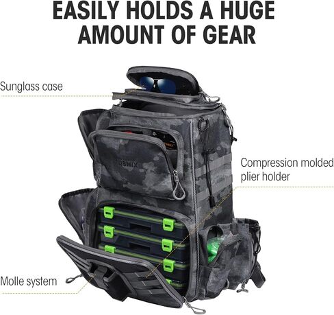 VISMIX Fishing Tackle Backpack with 4 Tackle Boxes Large Waterproof Tackle Bag Storage,Waterproof Protective Rain Cover,Backpack for Trout Fishing Outdoor Sports Camping Hiking in Kuwait