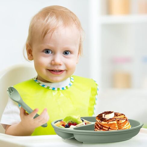 Meanplan 6 Pack Suction Plates with Lids Silicone Baby Plates Toddler Plates Divided Design Stay Put with Suction Feature BPA Free Microwave and Dishwasher Safe Assorted Colors (Cute Colors) in Kuwait