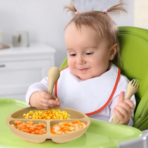 Meanplan 6 Pack Suction Plates with Lids Silicone Baby Plates Toddler Plates Divided Design Stay Put with Suction Feature BPA Free Microwave and Dishwasher Safe Assorted Colors (Cute Colors) in Kuwait