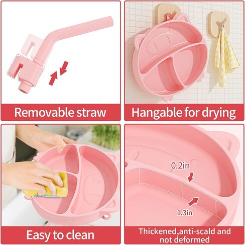 مجموعة تغذية الطفل من ديجوي، مجموعة أدوات تناول الطعام للأطفال الصغار مع شوكة ملعقة وقش قابل للإزالة للتغذية الذاتية، أواني فطام الطفل آمنة للاستخدام في الميكروويف وغسالة الأطباق - أخضر in Kuwait