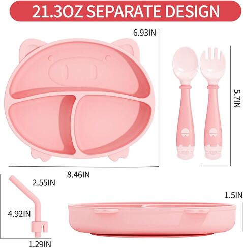 مجموعة تغذية الطفل من ديجوي، مجموعة أدوات تناول الطعام للأطفال الصغار مع شوكة ملعقة وقش قابل للإزالة للتغذية الذاتية، أواني فطام الطفل آمنة للاستخدام في الميكروويف وغسالة الأطباق - أخضر in Kuwait