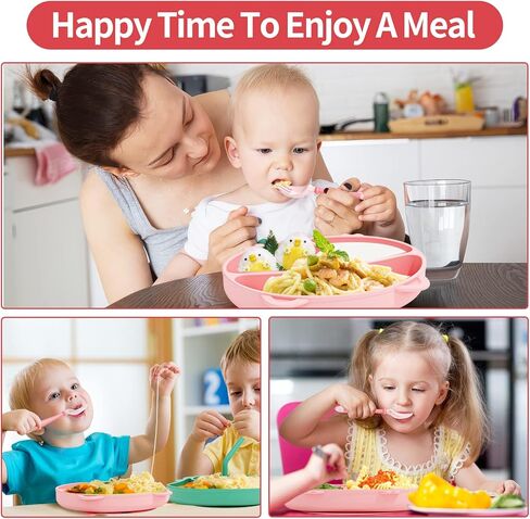 مجموعة تغذية الطفل من ديجوي، مجموعة أدوات تناول الطعام للأطفال الصغار مع شوكة ملعقة وقش قابل للإزالة للتغذية الذاتية، أواني فطام الطفل آمنة للاستخدام في الميكروويف وغسالة الأطباق - أخضر in Kuwait