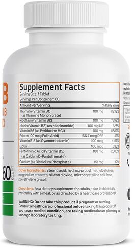 برونسون فيتامين ب 100 مركب عالي الفعالية ومستدام (فيتامين ب1، ب2، ب3، ب6، ب9 - حمض الفوليك، ب12)، 120 قرصًا in Kuwait