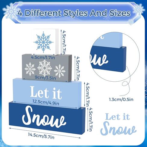 4 قطع من علامات الكريسماس الخشبية دعها ثلج ديكور الطاولة ريفي عيد الميلاد صينية متدرجة ديكور ندفة الثلج كتل عيد الميلاد لطاولة الشتاء زينة عيد الميلاد in Kuwait