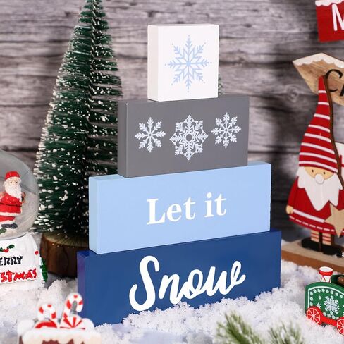 4 قطع من علامات الكريسماس الخشبية دعها ثلج ديكور الطاولة ريفي عيد الميلاد صينية متدرجة ديكور ندفة الثلج كتل عيد الميلاد لطاولة الشتاء زينة عيد الميلاد in Kuwait