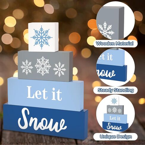 4 قطع من علامات الكريسماس الخشبية دعها ثلج ديكور الطاولة ريفي عيد الميلاد صينية متدرجة ديكور ندفة الثلج كتل عيد الميلاد لطاولة الشتاء زينة عيد الميلاد in Kuwait