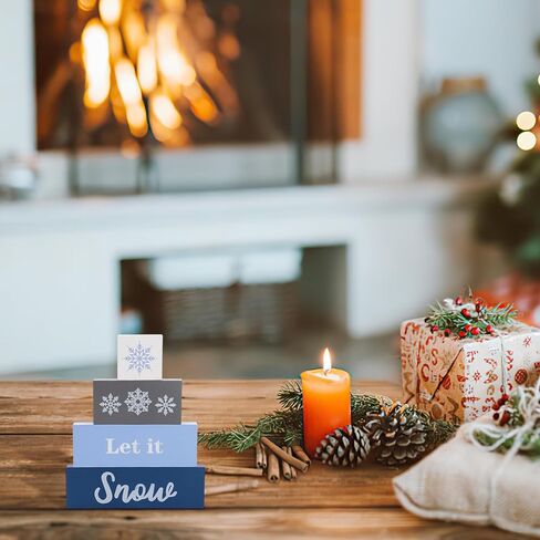 4 قطع من علامات الكريسماس الخشبية دعها ثلج ديكور الطاولة ريفي عيد الميلاد صينية متدرجة ديكور ندفة الثلج كتل عيد الميلاد لطاولة الشتاء زينة عيد الميلاد in Kuwait