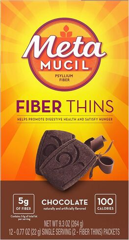 Metamucil Fiber Thins, Psyllium Husk Fiber Supplement, Digestive Health Support and Satisfy Hunger, Chocolate Flavored, 12 Servings in Saudi Arabia