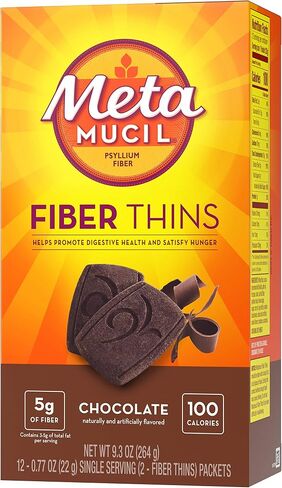 Metamucil Fiber Thins, Psyllium Husk Fiber Supplement, Digestive Health Support and Satisfy Hunger, Chocolate Flavored, 12 Servings in Saudi Arabia