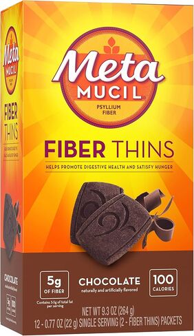 Metamucil Fiber Thins, Psyllium Husk Fiber Supplement, Digestive Health Support and Satisfy Hunger, Chocolate Flavored, 12 Servings in Saudi Arabia