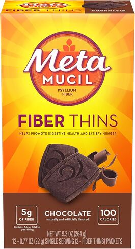 Metamucil Fiber Thins, Psyllium Husk Fiber Supplement, Digestive Health Support and Satisfy Hunger, Chocolate Flavored, 12 Servings in Saudi Arabia