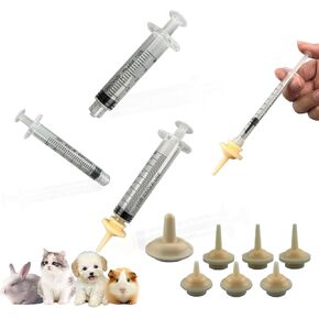 Cdycam 7 قطع حلمة تغذية الحيوانات الأليفة، لهاية تغذية من السيليكون للقطط الصغيرة مع 4 محاقن، محاقن رضاعة الحيوانات الأليفة قابلة لإعادة الاستخدام للقطط حديثي الولادة والجراء والأرانب والسناجب in Kuwait