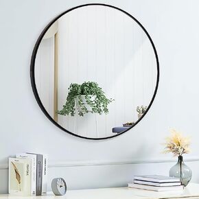 12" Round Mirror Circle Small Wall Mounted Hanging or Against Wall Metal Frame Dressing Make-up Mirrors for Entryway Bedroom Bathroom Living Room 12 inch Black Small in Kuwait