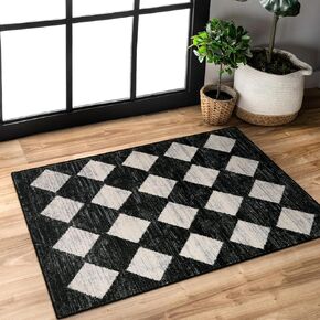 Lahome Moroccan Trellis Runner Rug - 2x6 Washable Black Bathroom Runner Rug Laundry Room Carpet Runner, Modern Soft Non Slip Indoor Floor Accent Mat for Bedside Kitchen Hall Bar Entryway RV in Kuwait