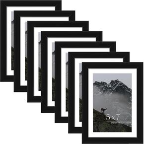 مجموعة إطارات صور Picrit مقاس 8 × 10 مكونة من 7 قطع، عرض 5 × 7 مع حصيرة أو 8 × 10 بدون حصيرة، إطارات صور للتركيب على الحائط أو شاشة العرض على سطح الطاولة، أسود.