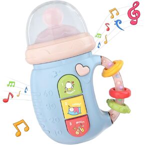 Baby Musical Toy 18M+ Cute Baby Bottle Light Up Music Baby Toys Early Learning Educational Infant Toys Baby Girl Boys Birthday Gift Toy for 2 3 Years Old (Blue)
