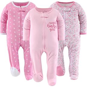 The Peanutshell Footed Pajamas Sleepers for Baby Girls, Sleep and Play Footies, 3 Pack in Kuwait