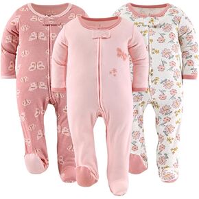 The Peanutshell Footed Pajamas Sleepers for Baby Girls, Sleep and Play Footies, 3 Pack in Kuwait