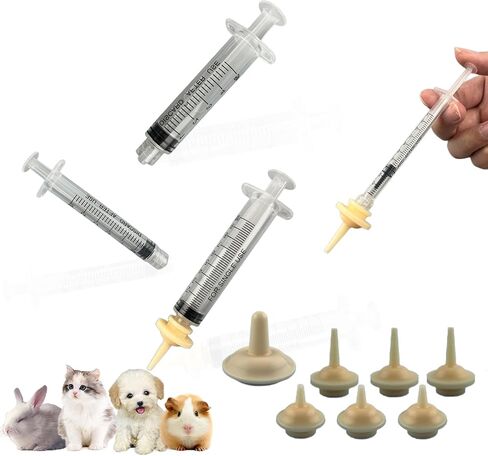 Cdycam 7 قطع حلمة تغذية الحيوانات الأليفة، لهاية تغذية من السيليكون للقطط الصغيرة مع 4 محاقن، محاقن رضاعة الحيوانات الأليفة قابلة لإعادة الاستخدام للقطط حديثي الولادة والجراء والأرانب والسناجب in Kuwait