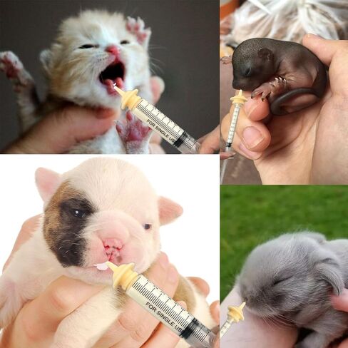 Cdycam 7 قطع حلمة تغذية الحيوانات الأليفة، لهاية تغذية من السيليكون للقطط الصغيرة مع 4 محاقن، محاقن رضاعة الحيوانات الأليفة قابلة لإعادة الاستخدام للقطط حديثي الولادة والجراء والأرانب والسناجب in Kuwait