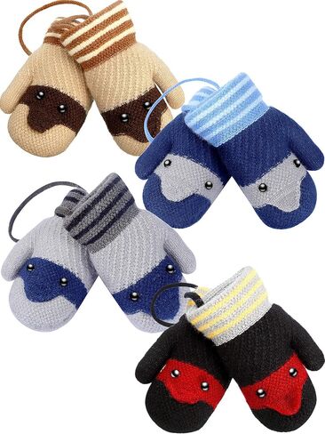 SATINIOR 4 Pair Toddler Mittens Fleece Lined Gloves Kid Snow Winter Knit Mittens for Baby Boys and Girls in Saudi Arabia