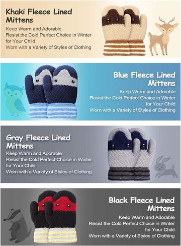 SATINIOR 4 Pair Toddler Mittens Fleece Lined Gloves Kid Snow Winter Knit Mittens for Baby Boys and Girls in Saudi Arabia