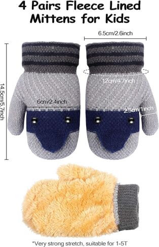 SATINIOR 4 Pair Toddler Mittens Fleece Lined Gloves Kid Snow Winter Knit Mittens for Baby Boys and Girls in Saudi Arabia