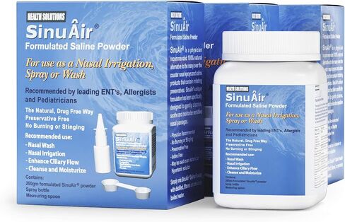 محلول ملح شطف الجيوب الأنفية من SinuAir - مسحوق ملحي لنظام SinuPulse، وعاء Neti Flush، زجاجة ضغط لغسل الأنف، وري الأنف، تركيبة معززة وتنظيف للجيوب الأنفية، زجاجة 200 جرام in Kuwait
