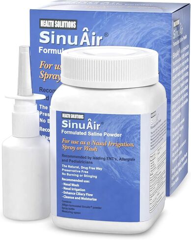 محلول ملح شطف الجيوب الأنفية من SinuAir - مسحوق ملحي لنظام SinuPulse، وعاء Neti Flush، زجاجة ضغط لغسل الأنف، وري الأنف، تركيبة معززة وتنظيف للجيوب الأنفية، زجاجة 200 جرام in Kuwait