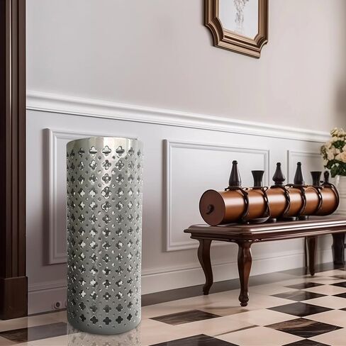 حامل مظلة سيراميك من ارستريا مصنوع يدويا من السيراميك الفاخر، حامل مظلة مجوف، مزهرية كبيرة منحوتة يدويا للمظلة وعصي المشي للمدخل والاماكن الداخلية بارتفاع 18 انش، فضي in Kuwait