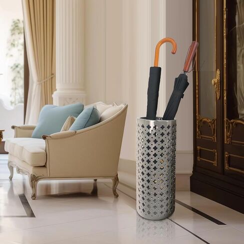 حامل مظلة سيراميك من ارستريا مصنوع يدويا من السيراميك الفاخر، حامل مظلة مجوف، مزهرية كبيرة منحوتة يدويا للمظلة وعصي المشي للمدخل والاماكن الداخلية بارتفاع 18 انش، فضي in Kuwait