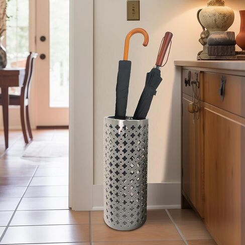 حامل مظلة سيراميك من ارستريا مصنوع يدويا من السيراميك الفاخر، حامل مظلة مجوف، مزهرية كبيرة منحوتة يدويا للمظلة وعصي المشي للمدخل والاماكن الداخلية بارتفاع 18 انش، فضي in Kuwait