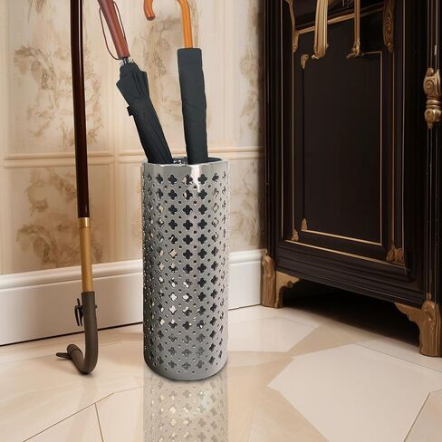 حامل مظلة سيراميك من ارستريا مصنوع يدويا من السيراميك الفاخر، حامل مظلة مجوف، مزهرية كبيرة منحوتة يدويا للمظلة وعصي المشي للمدخل والاماكن الداخلية بارتفاع 18 انش، فضي in Kuwait