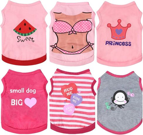 6 Pieces Dog Shirt Puppy Sweatshirt Pet Sleeveless Vest Girl Dog Clothes Doggy Female Apparel for Small to Medium Dogs Puppy Cat (Cute Patterns, L Size) in Saudi Arabia