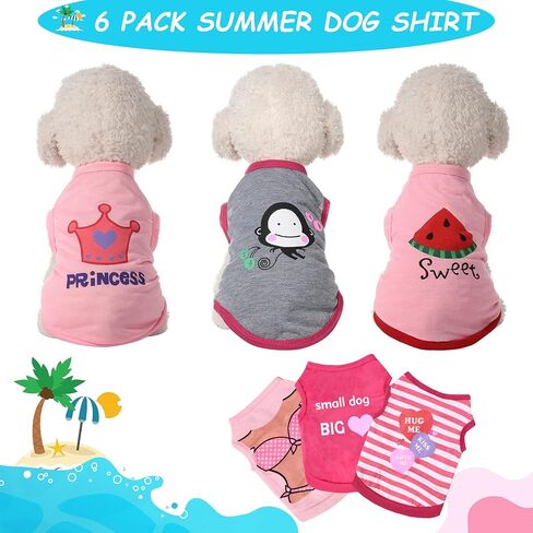 6 Pieces Dog Shirt Puppy Sweatshirt Pet Sleeveless Vest Girl Dog Clothes Doggy Female Apparel for Small to Medium Dogs Puppy Cat (Cute Patterns, L Size) in Saudi Arabia