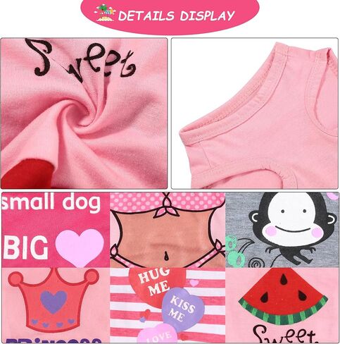 6 Pieces Dog Shirt Puppy Sweatshirt Pet Sleeveless Vest Girl Dog Clothes Doggy Female Apparel for Small to Medium Dogs Puppy Cat (Cute Patterns, L Size) in Saudi Arabia