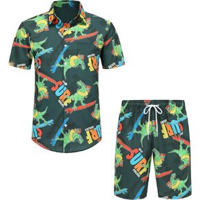 Pumwvls Men's Hawaiian Shirts and Shorts Set 2 Pieces Summer Beach Vacation Casual Button Down Short Sleeve Shirts Outfits