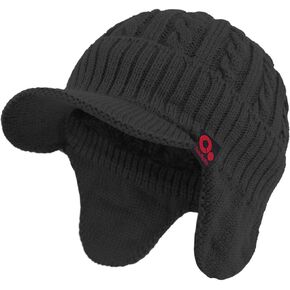 قبعة Janey&Rubbins Daily Knit Visor Beanie مع غطاء للأذنين مبطن بالصوف قبعة تزلج على شكل جمجمة