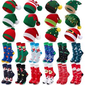 ال اي اي تي ار اس اتش مجموعة قبعات وجوارب محبوكة للكريسماس مكونة من 24 قطعة، تتضمن 12 قبعة صغيرة و12 زوج من الجوارب الطويلة، قبعات شتوية محبوكة للرجال والنساء والبالغين والاطفال، لوازم حفلات الكريسماس in Kuwait