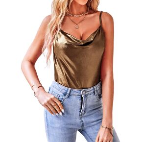 VIDUSSA Women's Shimmer Camisole Tops Cowl Neck Sleeveless Sparkle Blouses Summer Tank Shirt