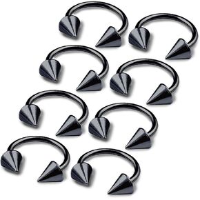 bodyjewellery 8pcs 16g Horseshoe Ring Circular Barbell Cartilage Hoop Septum Nose Lip Eyebrow Spider Bite Tragus Black Spike Ear Pick Size in Kuwait