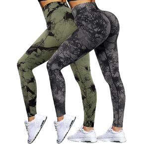 OMKAGI سروال نسائي ضيق لرفع المؤخرة بدون خياطة عالي الخصر للتمرين في صالة الألعاب الرياضية 2 قطعة in Kuwait