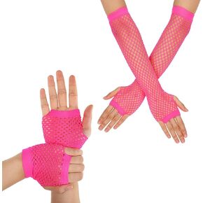 Yolev 2Pairs Long Fingerless Fishnet Gloves Fingerless Short Fishnet Gloves Fishnet Mesh Fingerless Gloves for 80s Party