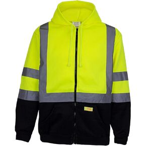 ANSI Class 3 High Visibility Sweatshirt Full Zip Hooded -H9012 Lime / Large