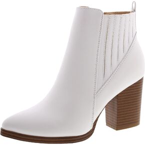 TOP Moda Womens Ankle Boots Chunky Stacked Mid Heel Elastic Chelsea