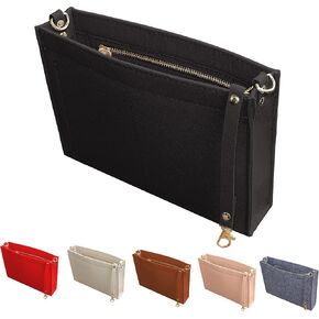 MISIXILE Felt Purse Insert Organizer with Zipper And Gold Buckles,Handbag Organiser Insert Fit Toiletry Pouch 19 26(Beige-S)