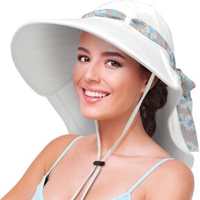 Solaris UPF 50+ Wide Brim Sun Hat for Women - Small Size Packable Lightweight, Floral Scarf Cooling Hat with Neck Flap in Saudi Arabia