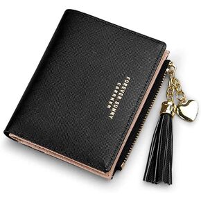 Chic Boutique De Mode Small Wallets For Women Girls Teens Slim Wallet Ladies Purse Cute Leather Thin Coin Zipper Minimalist Elegant (Black/Small)