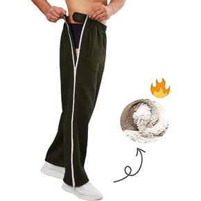 بنطلون رياضي رجالي من الصوف من Deyeek، سروال تمزيق 2 سحابات جانبية، بنطال مفتوح بالكامل للساق بعد الجراحة مع جيوب in Kuwait