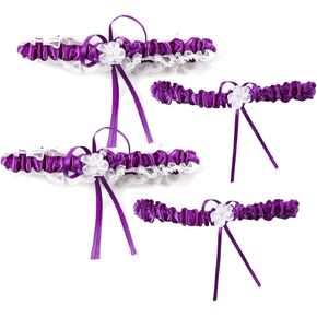 Eigso 4 Pcs Wedding Garters for Women Lace Braided Bridal Garter Pearl Bead Garter